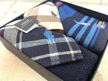 POLO ラルフローレン ハンカチ１枚 タオル２枚 ギフトセット RALPH LAUREN タグ付き メンズ 新社会人 ブルー系 ブラウン系 綿100％ 現状品_画像4