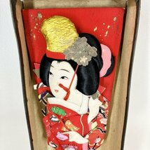 1円〜 【羽子板】40cm×13cm 時代物 古物 飾り羽子板 江戸明治 大正 民芸品 置物 郷土玩具 昭和 顔 ちりめん レトロ アンティーク 現状品_画像2