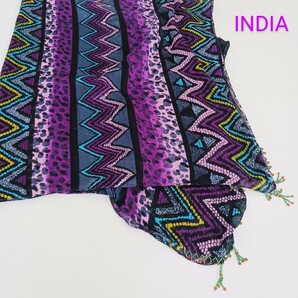 INDIA インド布 インド製 綿100％ コットン マルチカバー ストール ショール スカーフ マルチカラー 大判 ペイズリー柄の画像1