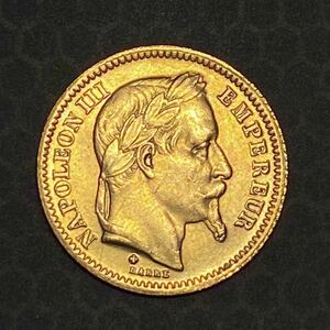 ナポレオン3世 金貨 フランス 古銭 20フラン 1865年 約3.89g イエローゴールド コレクション 