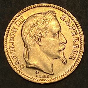 ナポレオン3世 金貨 フランス 古銭 20フラン 1865年 約3.89g イエローゴールド コレクション 