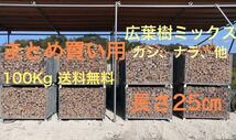 薪　100Kg 長さ25㎝〜30㎝　広葉樹ミックス（カシ、ナラ、クヌギ、他）まとめ商品　北海道、沖縄の方は不可　焚火、薪ストーブに最適♪_画像1