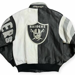 STARTER NFL 90s RAIDERS 刺繍ワッペン レザージャケット キルティングライナー 袖ロゴ 表記M着用感L オーバーサイズ 肩パッドあり