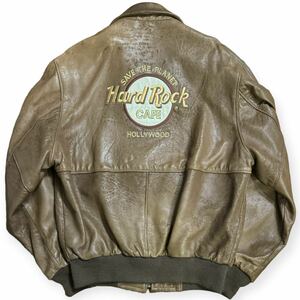 雰囲気系 HARD ROCK バックロゴ USA製 レザージャケット ブラウン Mサイズ