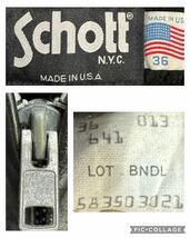 Schott ショット 米国製 641 立ち襟 シングルライダースジャケット ボアライナー付 ブラック サイズ36 MADE IN USA_画像9