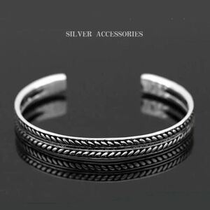 【最後の1点】 Silver シルバーバングル シルバーブレスレット フェザー リーフ 羽 高品質 人気 メンズ レディース 