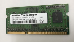 SANMAX PC3L-12800S 4GB DDR3L-1600 4GB DDR3L ノートパソコン用メモリ 中古メモリ　