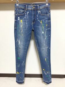 伸縮性抜群 春夏 ペイント ZARA MAN ウルトラ ストレッチ スキニー 送料230円 38 30 ダメージ デニム パンツ メンズ ジーンズ