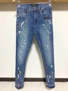 伸縮性抜群 春夏 ペイント ZARA MAN ウルトラ ストレッチ スキニー 送料230円 38 30 カットオフ ダメージ デニム パンツ メンズ ジーンズ