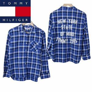 トミーTOMMY■コットン 長袖シャツ チェック柄 背面ビッグ刺しゅうトミーヒルフィガーTOMMY HILFIGER■M■ブルー系 ※NK4328322