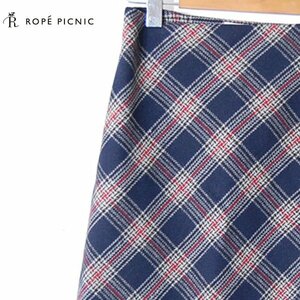 ロペピクニックRope Picnic■ウール ラップスカート チェック柄 ひざ丈■38■ネイビー ※IW4412053