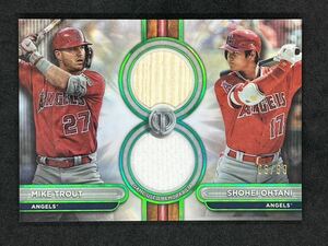 99枚限定 2024 Topps Tribute 大谷翔平 マイク・トラウト Dual Relics Green Parallel エンゼルス ドジャース Trout Ohtani