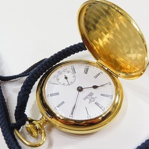 古いスイスの手巻懐中時計 ハンターケース 金色 紐付 中古良品！の画像7