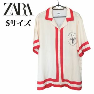 【新品】ZARA ザラ 半袖シャツ S プリントシャツ ボーリングシャツ サテン風シャツ メンズ レディース ヤシの木 モンステラ