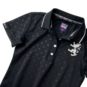 日本製 美品 Admiral GOLF アドミラル ゴルフ / ドライ ストレッチ 半袖 ポロシャツ / M レディース 黒 ブラック ドット柄 ゴルフウェア