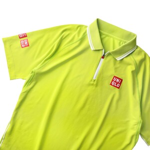 希少 錦織圭 UNIQLO ユニクロ / ドライEX ハーフジップ 半袖 ポロシャツ シャツ / メンズ L サイズ ライムイエロー テニスウェア 吸汗速乾