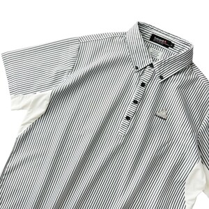 美品 le coq sportif GOLF ルコック ゴルフ シアサッカー生地 半袖 ボタンダウン ポロシャツ メンズ LL サイズ ストライプ柄 ゴルフウェア