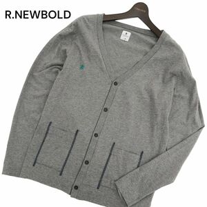 美品★ R.NEWBOLD ポールスミス 通年 Vネック ロゴ刺繍★ ストレッチ カーディガン 羽織り Sz.L　メンズ グレー　C4T02759_3#F