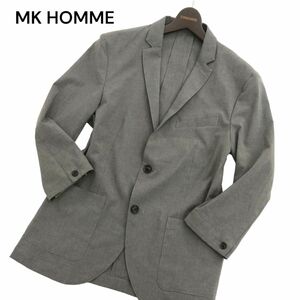 美品★ MK HOMME ミッシェルクラン オム 春夏 7分袖 クール トロ ストレッチ★ テーラード ジャケット Sz.48　メンズ グレー　C4T02780_3#M