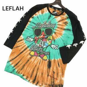 LEFLAH レフラー 春夏 7分袖 プリント★ タイダイ ストレッチ ラグラン カットソー ビッグTシャツ Sz.XXL　メンズ 大きい　C4T02869_3#D