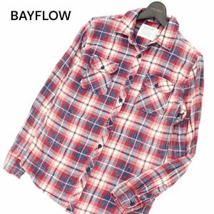 BAYFLOW ベイフロー 通年 ダブルガーゼ★ 長袖 ワーク チェック シャツ Sz.2　メンズ　C4T02900_3#C