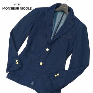 美品★ vital MONSIEUR NICOLE ムッシュ ニコル 通年 ストレッチ 2B デニム テーラード ジャケット ブレザー Sz.44　メンズ　C4T02890_3#O