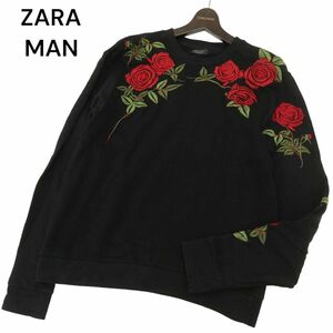 ZARA MAN ザラ マン 通年 薔薇 刺繍★ スウェット プルオーバー トレーナー Sz.L　メンズ 黒　C4T02994_4#I