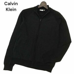 Calvin Klein Calvin Klein through year solid waffle manner full Zip cotton knitted * jacket blouson Sz.M men's black C4T02993_4#O