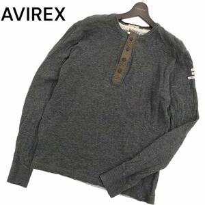 AVIREX アヴィレックス 通年 長袖 ストレッチ★ ヘンリーネック カットソー ロンTシャツ Sz.L　メンズ グレー　C4T02980_4#F