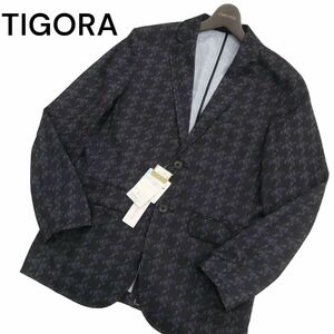 【新品 未使用】 TIGORA ティゴラ 春夏 千鳥 吸水速乾★ UVカット テーラード ジャケット Sz.M　メンズ ネイビー ゴルフ　C4T03033_4#M