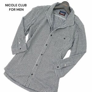 21ss★ NICOLE CLUB FOR MEN ニコルクラブ フォーメン 春夏 7分袖 襟ワイヤー 千鳥格子★ カットソー シャツ Sz.46　メンズ　C4T03192_4#A