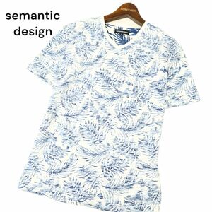 美品★ semantic design セマンティック デザイン 春夏 Vネック 半袖 【ボタニカル 総柄】 カットソー Tシャツ Sz.M　メンズ　C4T03182_4#D