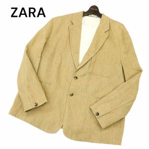 ZARA ザラ マン 現行タグ★ 春夏 麻 リネン混 2B アンコン テーラード ジャケット Sz.XL　メンズ ベージュ 大きいサイズ　C4T00986_2#M