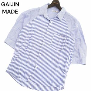 GAIJIN MADE ガイジンメイド ハリラン 春夏 半袖 ストライプ★ ラミー シャツ Sz.M　メンズ 日本製　C4T03244_4#A