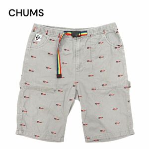 CHUMS チャムス 春夏 メガネ刺繍★ 総柄 クライミング ペインター ハーフ ショート パンツ Sz.M　メンズ グレー　C4B01705_4#P