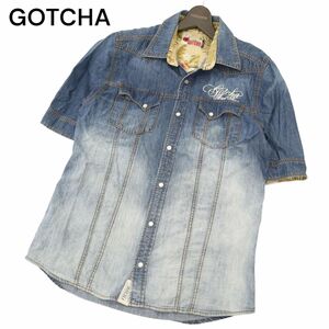 GOTCHA Gotcha весна лето короткий рукав Logo вышивка * осветлитель обработка Western Denim рубашка Sz.L мужской Surf C4T03308_4#A