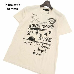 未使用★ in the attic homme インジアティック オム 春夏 半袖 プリント★ カットソー Tシャツ Sz.M　メンズ 生成り　C4T03326_4#A