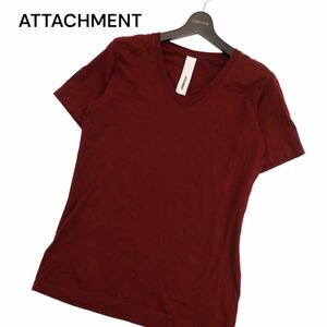 ATTACHMENT アタッチメント 春夏 半袖 ストレッチ Vネック カットソー TシャツSz.3　メンズ 日本製 赤　C4T03468_4#D