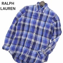 RALPH LAUREN ラルフローレン 春夏 長袖 ボタンダウン 【麻100%★リネン】 チェック シャツ Sz.XS　メンズ　C4T03569_4#A_画像1