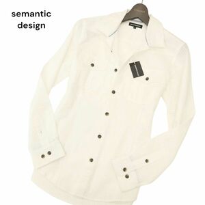 未使用★ semantic design セマンティック デザイン 通年 長袖 サッカー生地 ワーク シャツ Sz.M　メンズ 白　C4T03762_4#C