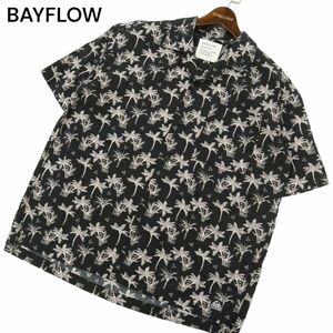 BAYFLOW ベイフロー 春夏 半袖 【ボタニカル 総柄】 ワイドシルエット アロハ シャツ Sz.2　メンズ 黒　C4T03847_4#A