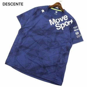 DESCENTE デサント Move Sport★ 半袖 ロゴプリント 総柄 カットソー Tシャツ Sz.XO　メンズ ネイビー トレーニング 大きい　C4T03835_4#A