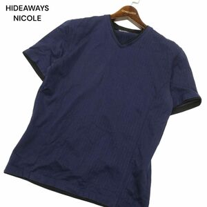 HIDEAWAYS NICOLE ハイダウェイ ニコル 春夏 半袖 レイヤード風 Vネック カットソー Tシャツ Sz.48　メンズ ネイビー　C4T03834_4#A