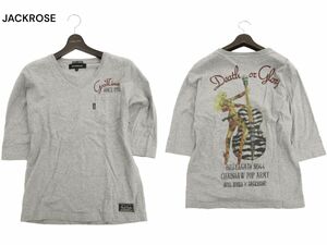 JACKROSE × SKULL WORKS ジャックローズ スカルワークス 5分袖 プリント ポケット カットソー ポケTシャツ Sz.3　メンズ 灰　C4T02873_3#D