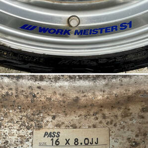 希少 WORK MEISTER S1 16インチ 8JJ ＋30 PCD100 4穴 205/45R16 ４本セット バリ山  ワーク マイスターS1 の画像10