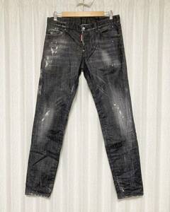 美品☆[DSQUARED2] 20SS SLIM JEAN ヴィンテージ加工 ストレッチスリム ブラックデニムパンツ 48 イタリア製 S74LB0699 ディースクエアード