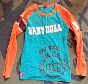 ベビードール　BABYDOLL　カットソー　Tシャツ　ロンT 長袖　Mサイズ　ロゴ　カラフル　マルチカラー