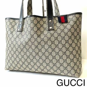 【美品】GUCCI グッチ トートバッグ 肩かけ GGスプリーム×レザーの画像1