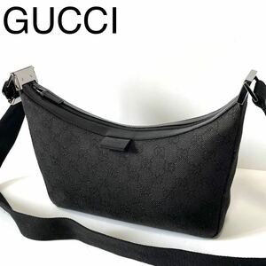 【極美品】GUCCI グッチ　ショルダーバッグ　GGキャンバス × レザー　黒