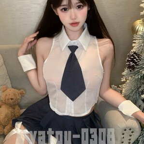 H622 コスプレウェア 誘惑 シースルー トップス ミニスカート ネクタイ 女子高生 学生服 セクシーランジェリー ナイトウェアの画像5